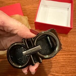 Salvatore Ferragamo Black Belt with Gunmetal Buckle